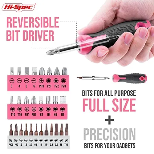 42pc Pink Household DIY Small Tool Kit. Complete Starter Basic Tools Kit for Home and Office