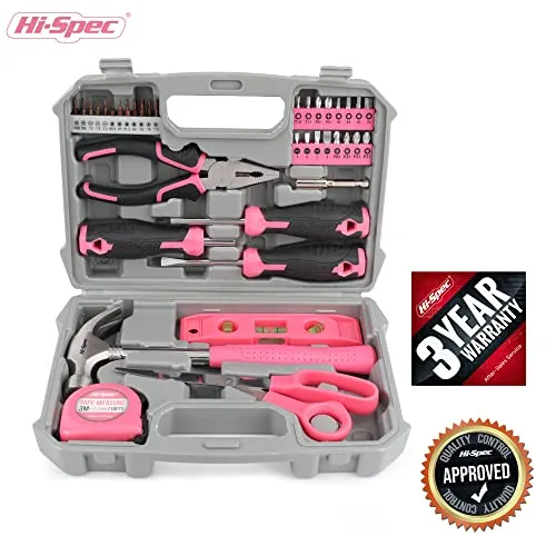 42pc Pink Household DIY Small Tool Kit. Complete Starter Basic Tools Kit for Home and Office