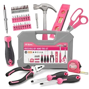 42pc Pink Household DIY Small Tool Kit. Complete Starter Basic Tools Kit for Home and Office