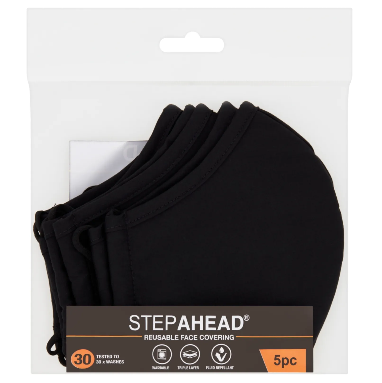 5 x Pack Step Ahead Reusable Black Face Mask