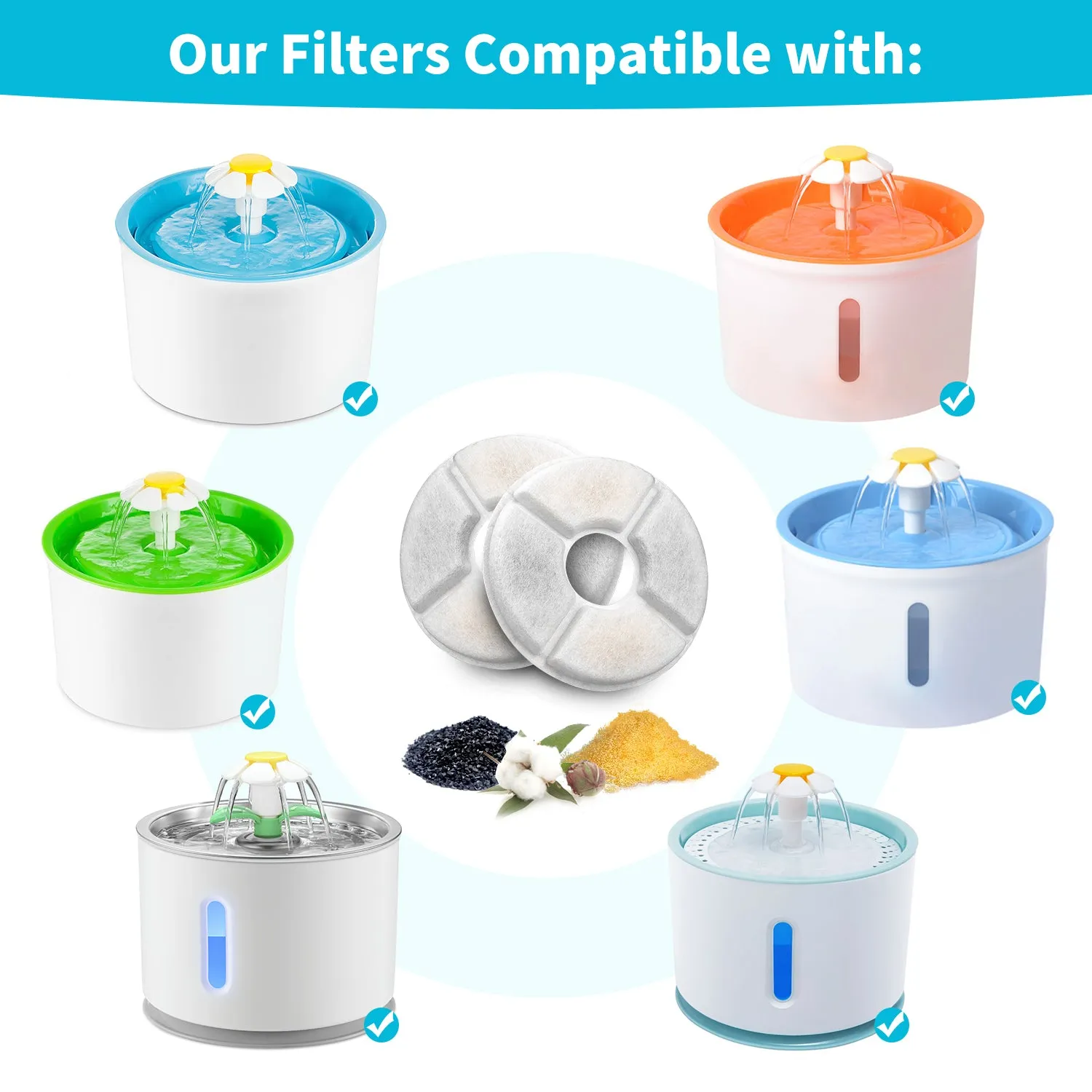 8-Pack Activated Carbon Pet Fountain Filters, Triple Filtration, YES4PETS