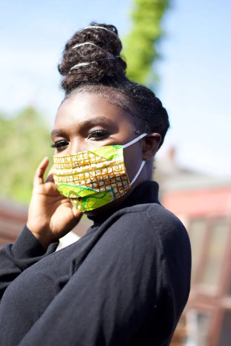 African Face Mask in Gold Ankara