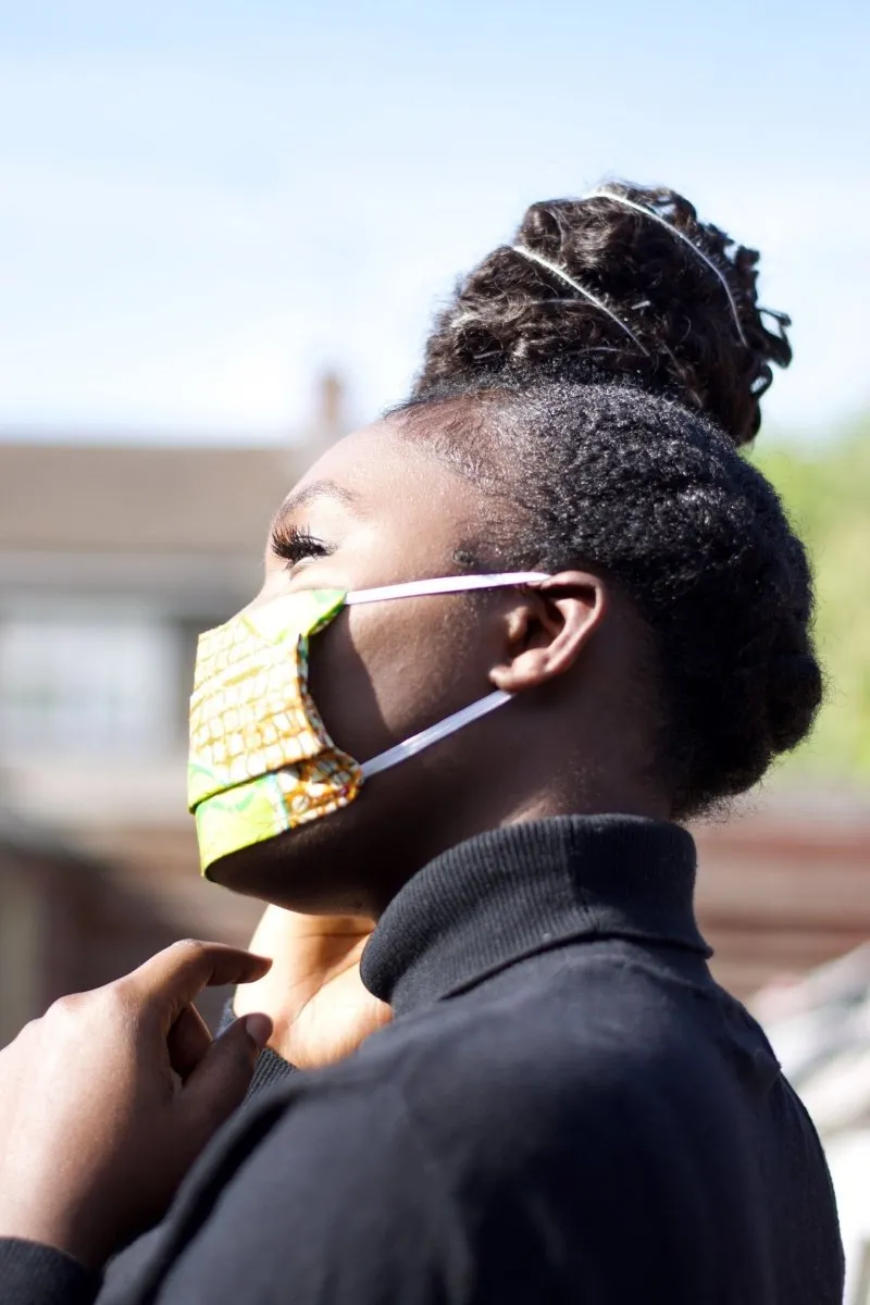 African Face Mask in Gold Ankara