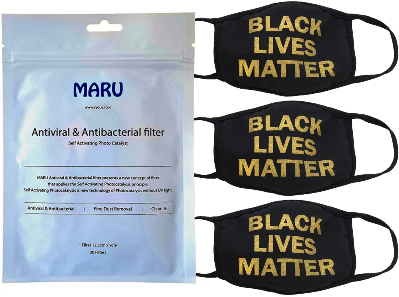 Amba7 Black Lives Matter Reusable Breathable Cloth Face Mask MADE IN USA  - Machine Washable, Non-Surgical Double Layer Anti-Dust Protection, Unisex - For Home, Office, Camping-3 Pack With Filters (30 PCS) In Stock