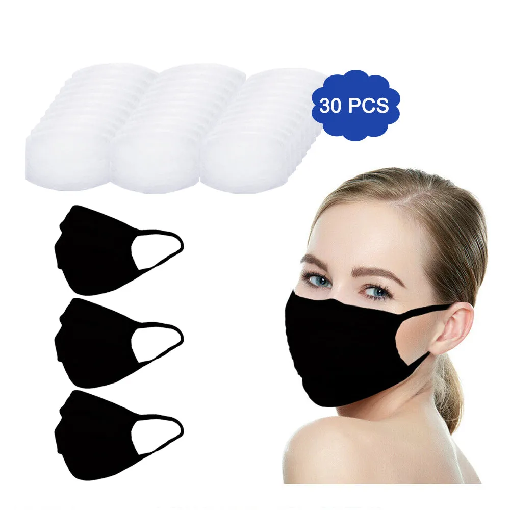 Amba7 MADE IN USA Reusable Breathable Cloth Face Mask - Machine Washable, Non-Surgical Double Layer Anti-Dust Protection, Unisex - For Home, Office, Travel, Camping or Cycling (BLACK 3-Pack With Filters (30 PCS)) In Stock