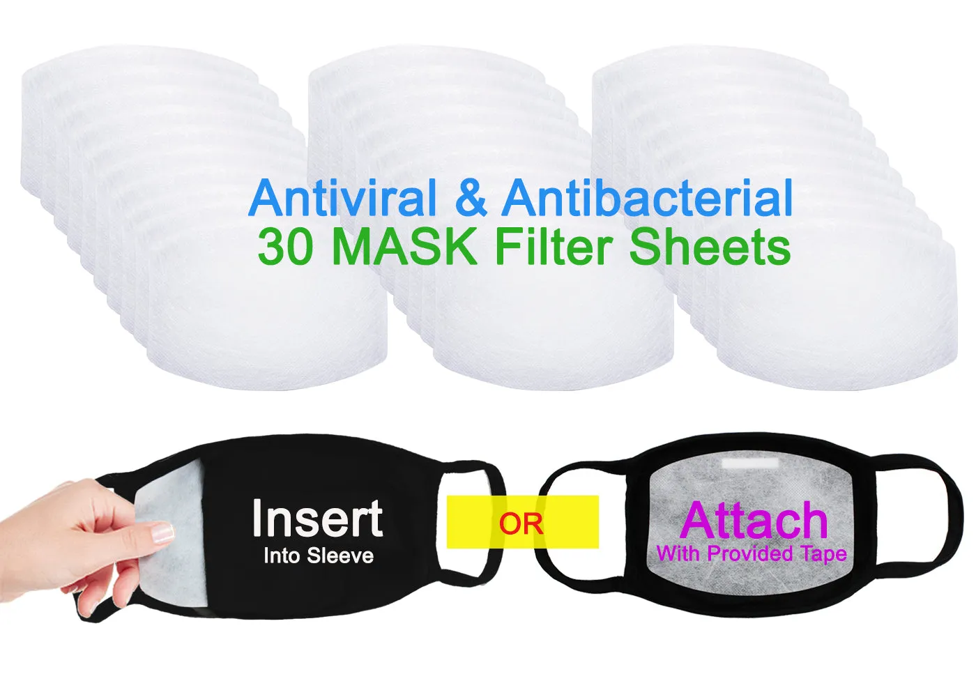 Amba7 MADE IN USA Reusable Breathable Cloth Face Mask - Machine Washable, Non-Surgical Double Layer Anti-Dust Protection, Unisex - For Home, Office, Travel, Camping or Cycling (BLACK 3-Pack With Filters (30 PCS)) In Stock