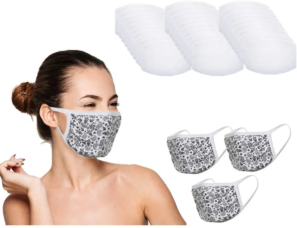 Amba7 Reusable Breathable Cloth Face Mask - Machine Washable, Non-Surgical Double Layer Anti-Dust Protection, Unisex - For Home, Office, Travel, Camping or Cycling (Flower Design 3-Pack With Filters (30 PCS)) In Stock