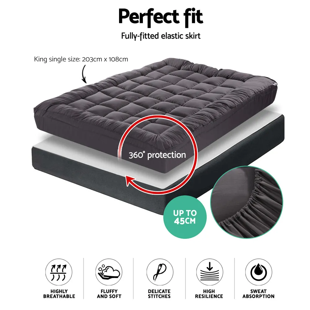 Anti-Bacterial Pillowtop Bamboo Charcoal Mattress Topper King Single Giselle Bedding