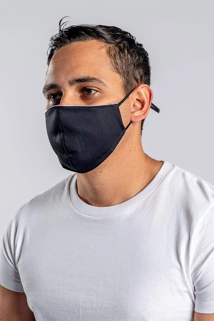 Black Combed Cotton Premium Fitted Adults 4 Layer Reusable Face Mask (including 2 Filters)