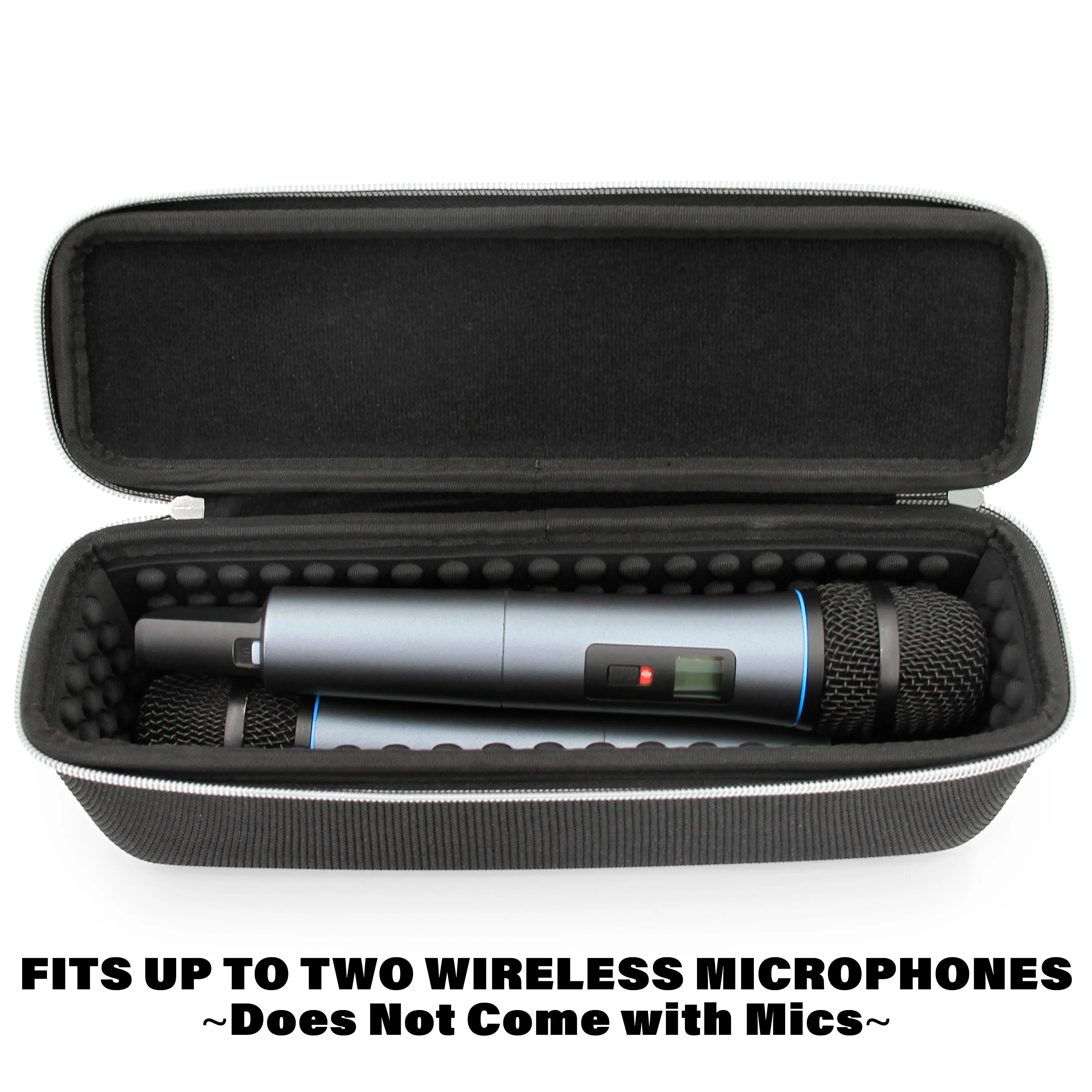 CASEMATIX Wireless Microphone Case Compatible with 11" Wireless Mic System Handheld Microphones Fits Up To Two Mics - Black Case Only