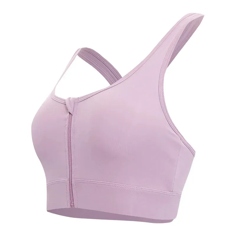 Crop Top Cross Back Yoga Vest Front Zipper Shockproof Underwear Fitness Athletic Sports Bra