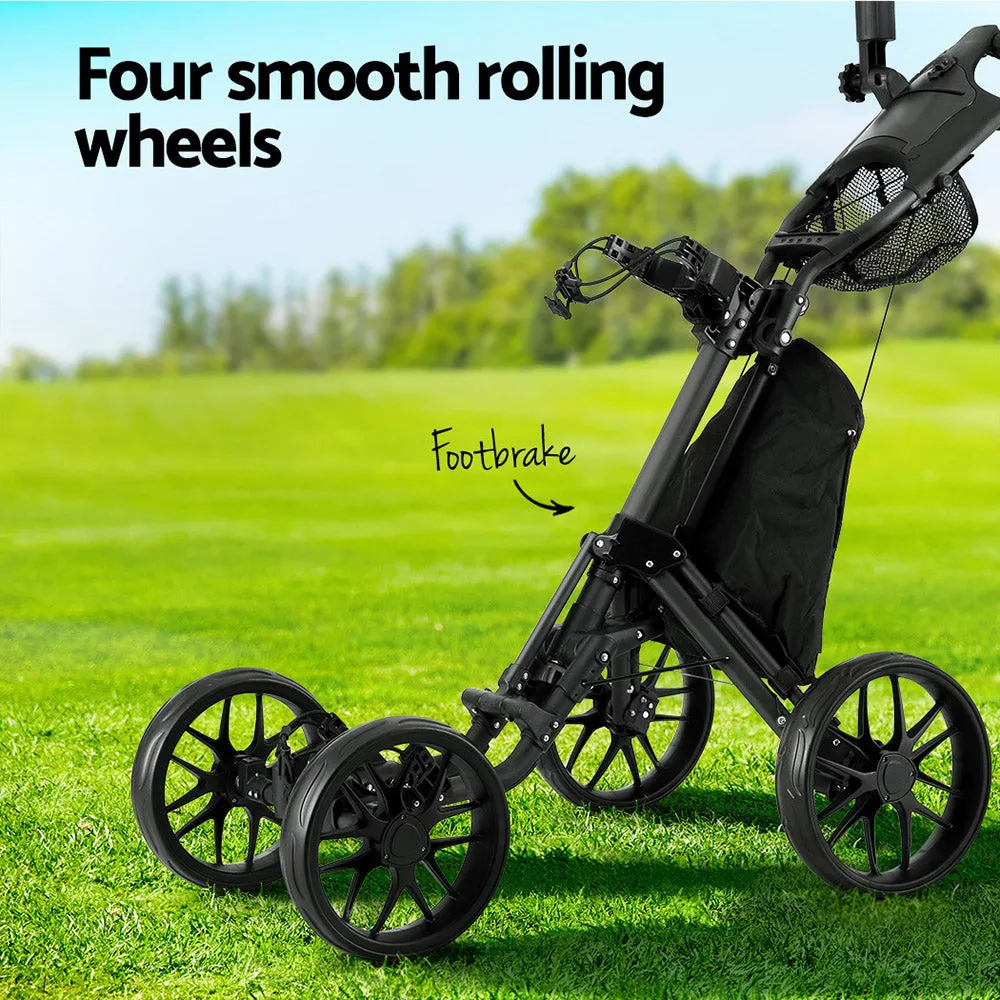 Foldable 4-Wheel Golf Buggy Trolley with Umbrella Stand Everfit