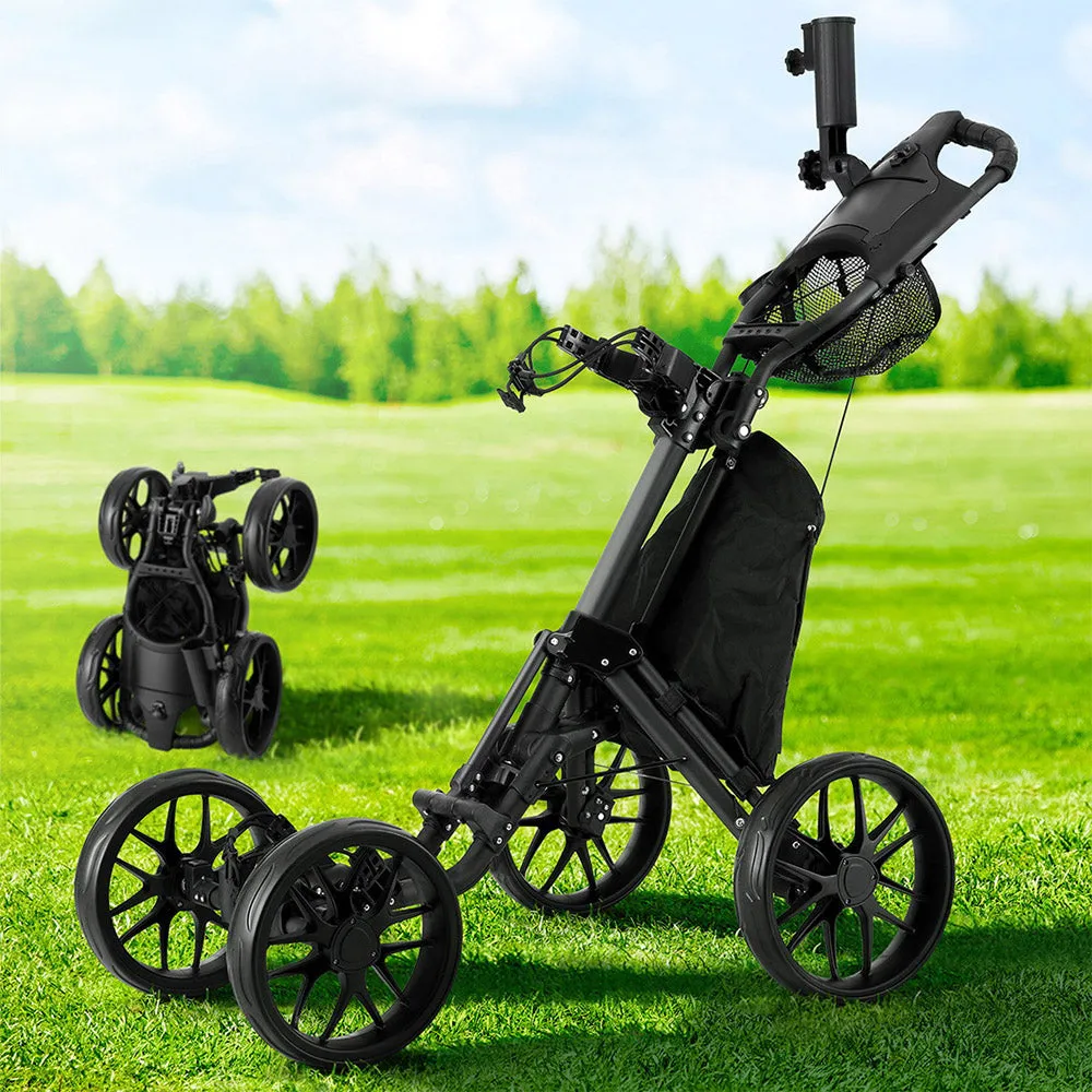 Foldable 4-Wheel Golf Buggy Trolley with Umbrella Stand Everfit