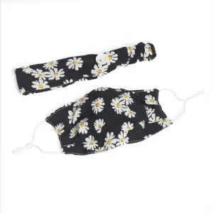 Headband   Mask Set - Black/White Daisy