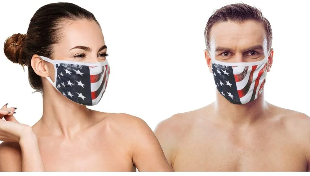 (IN STOCK) 3 Black (MADE IN USA), 2 US Flag (Made in Guatemala), Washable Reusable Anti-dust Cloth Face Mask Protection Double Layer Covering - 5 Pack With Filters (30 PCS)