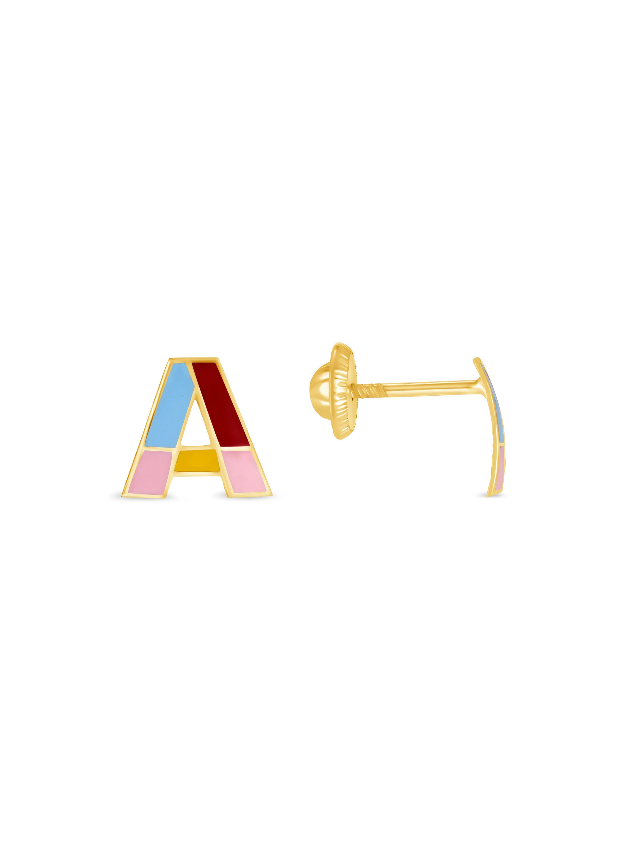 Kid Enamel Initial Stud Earrings 14K