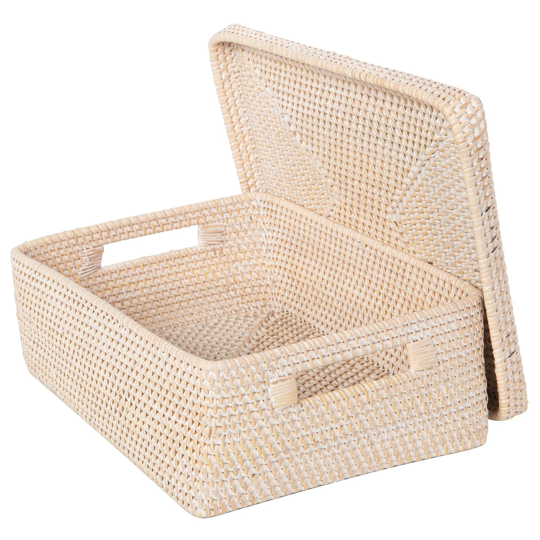 Loma Rectangular Rattan Storage Box and Decorative Shelf Storage Basket with Lid