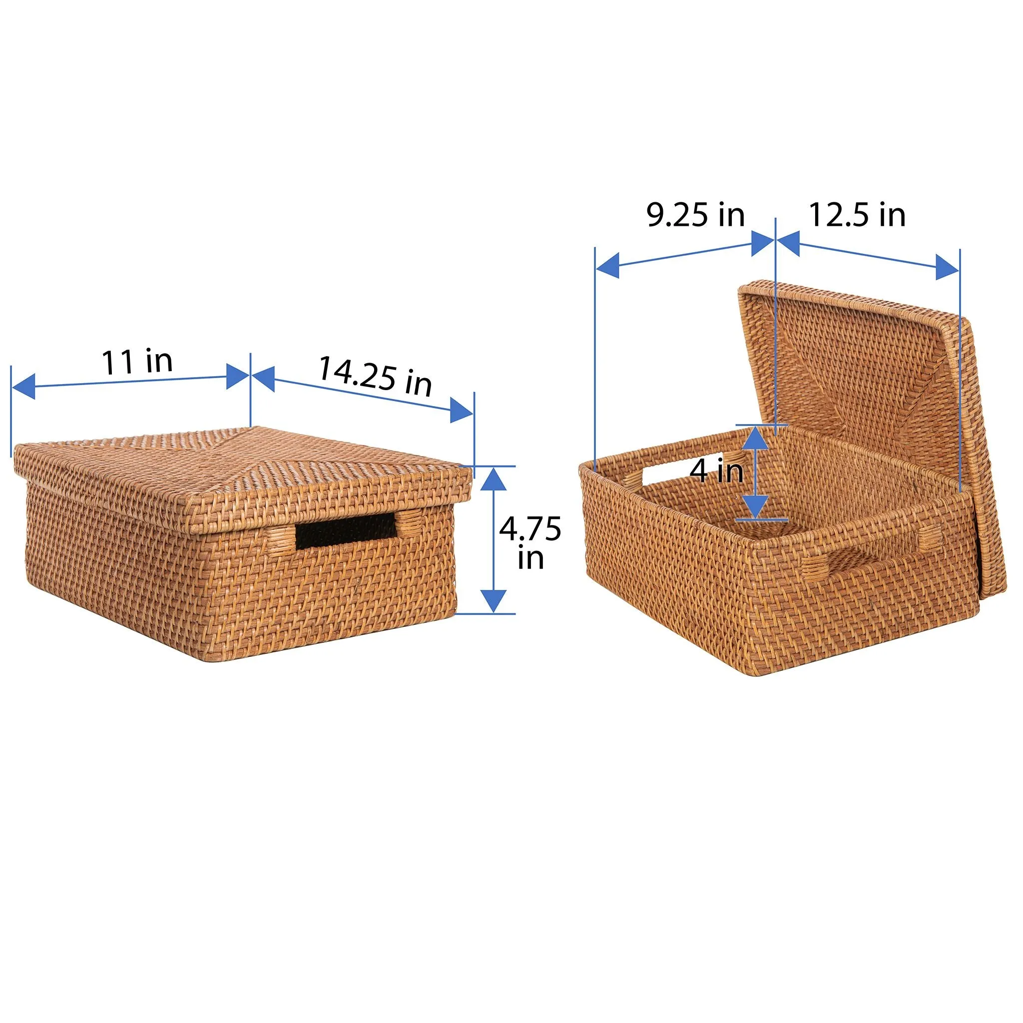 Loma Rectangular Rattan Storage Box and Decorative Shelf Storage Basket with Lid