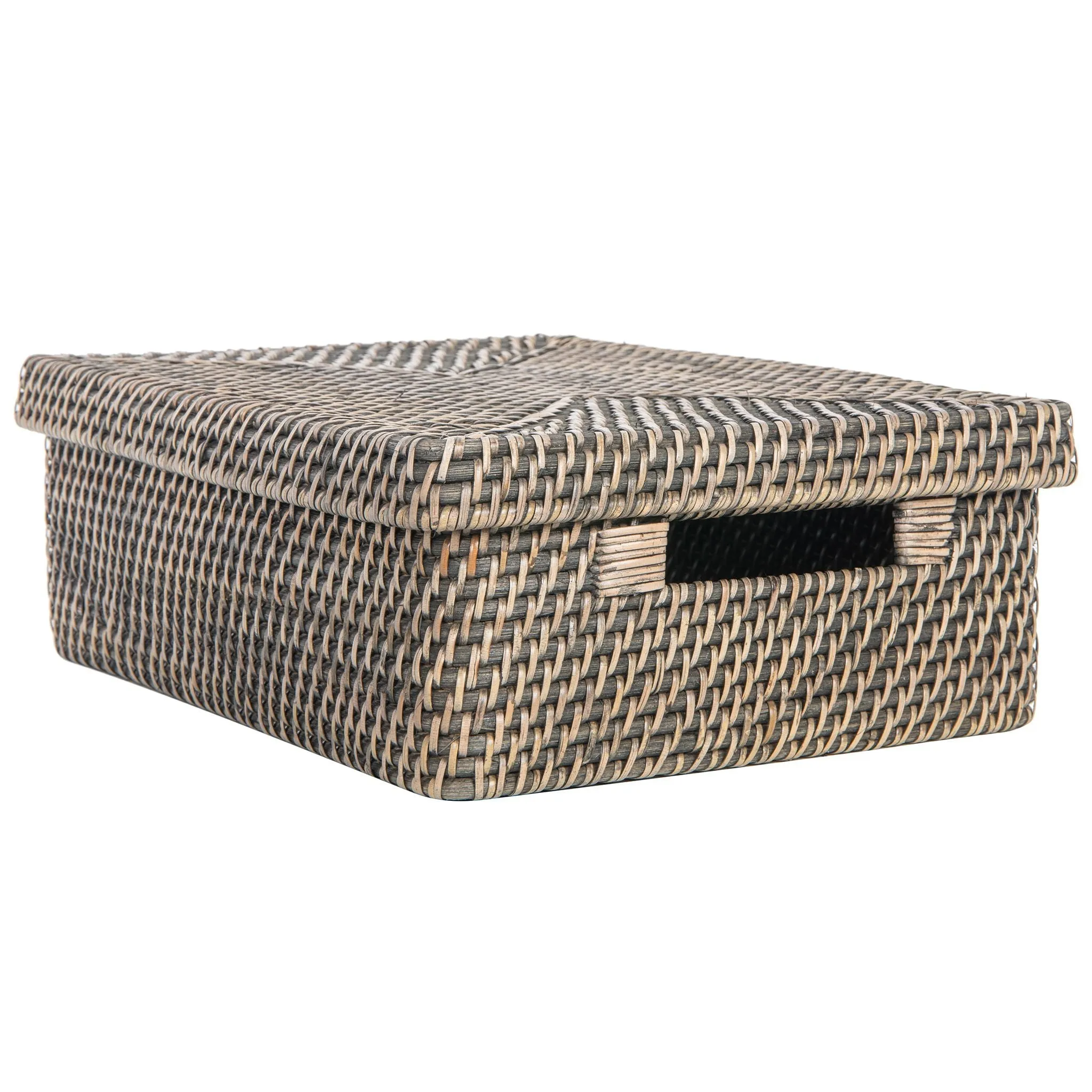 Loma Rectangular Rattan Storage Box and Decorative Shelf Storage Basket with Lid