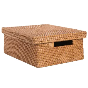 Loma Rectangular Rattan Storage Box and Decorative Shelf Storage Basket with Lid