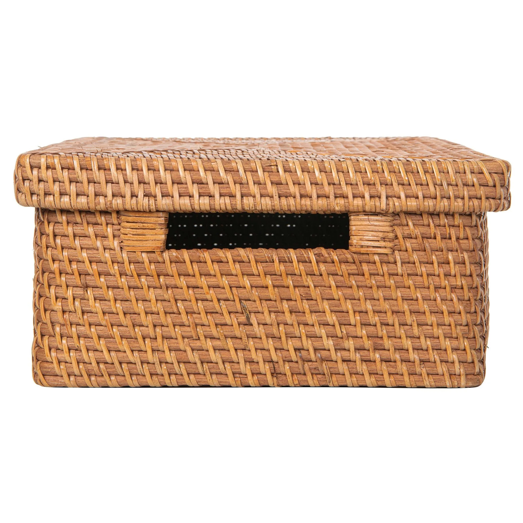 Loma Rectangular Rattan Storage Box and Decorative Shelf Storage Basket with Lid