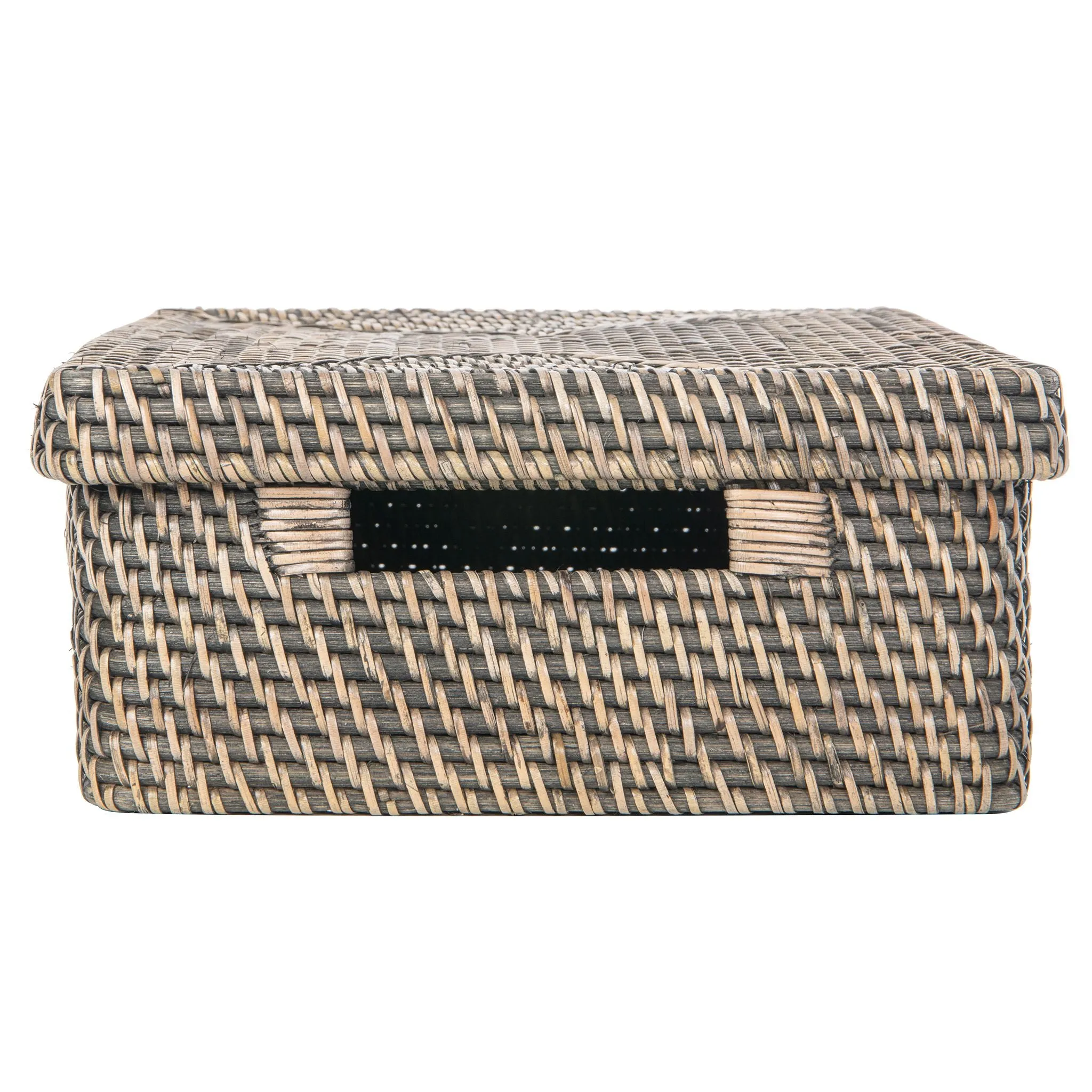 Loma Rectangular Rattan Storage Box and Decorative Shelf Storage Basket with Lid