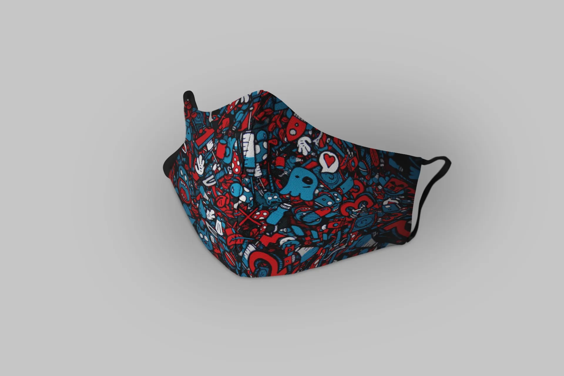 "Blue & Red Boo Doodle Patterns"- Printed Tetra Shield Protection Unisex Mask