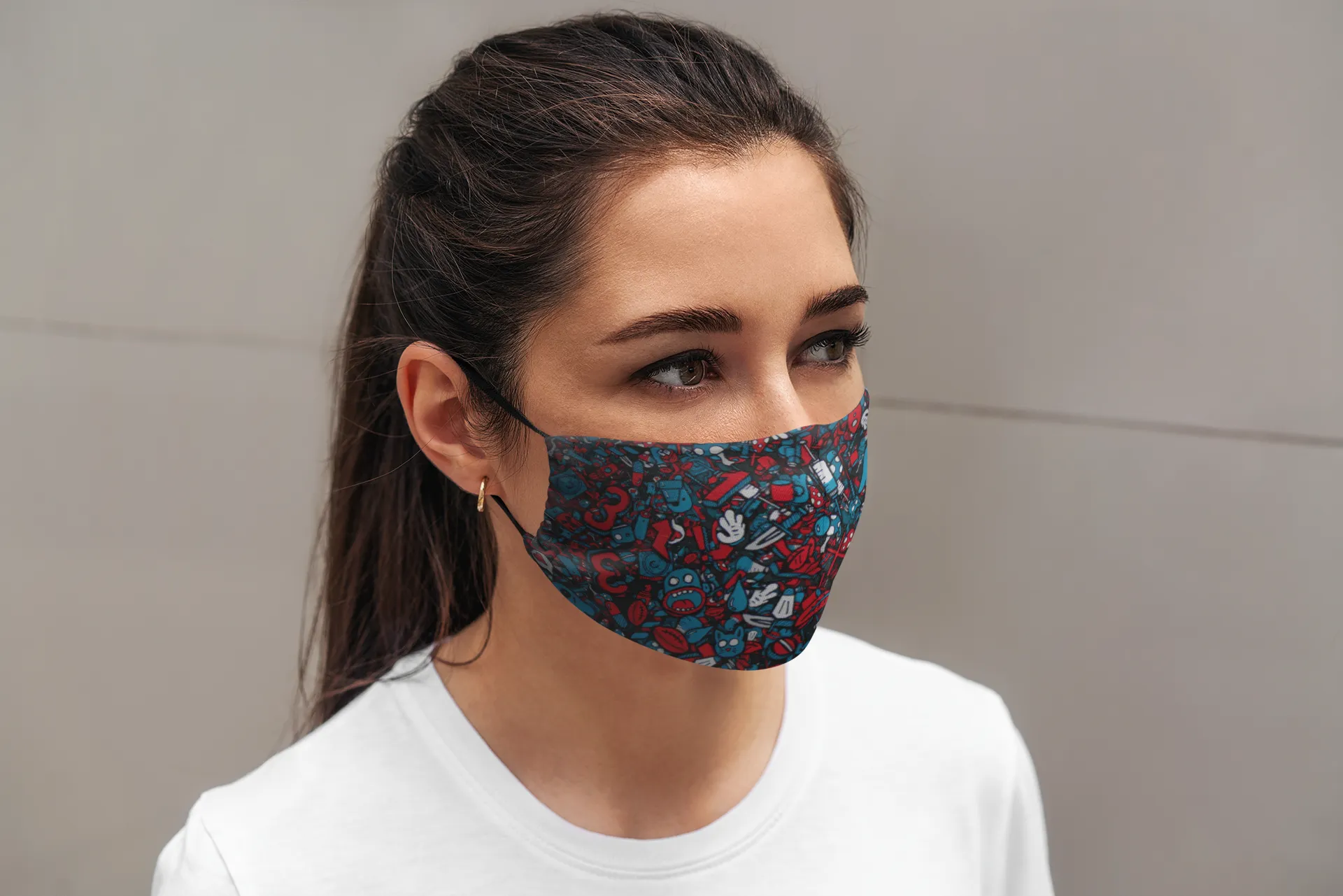 "Blue & Red Boo Doodle Patterns"- Printed Tetra Shield Protection Unisex Mask