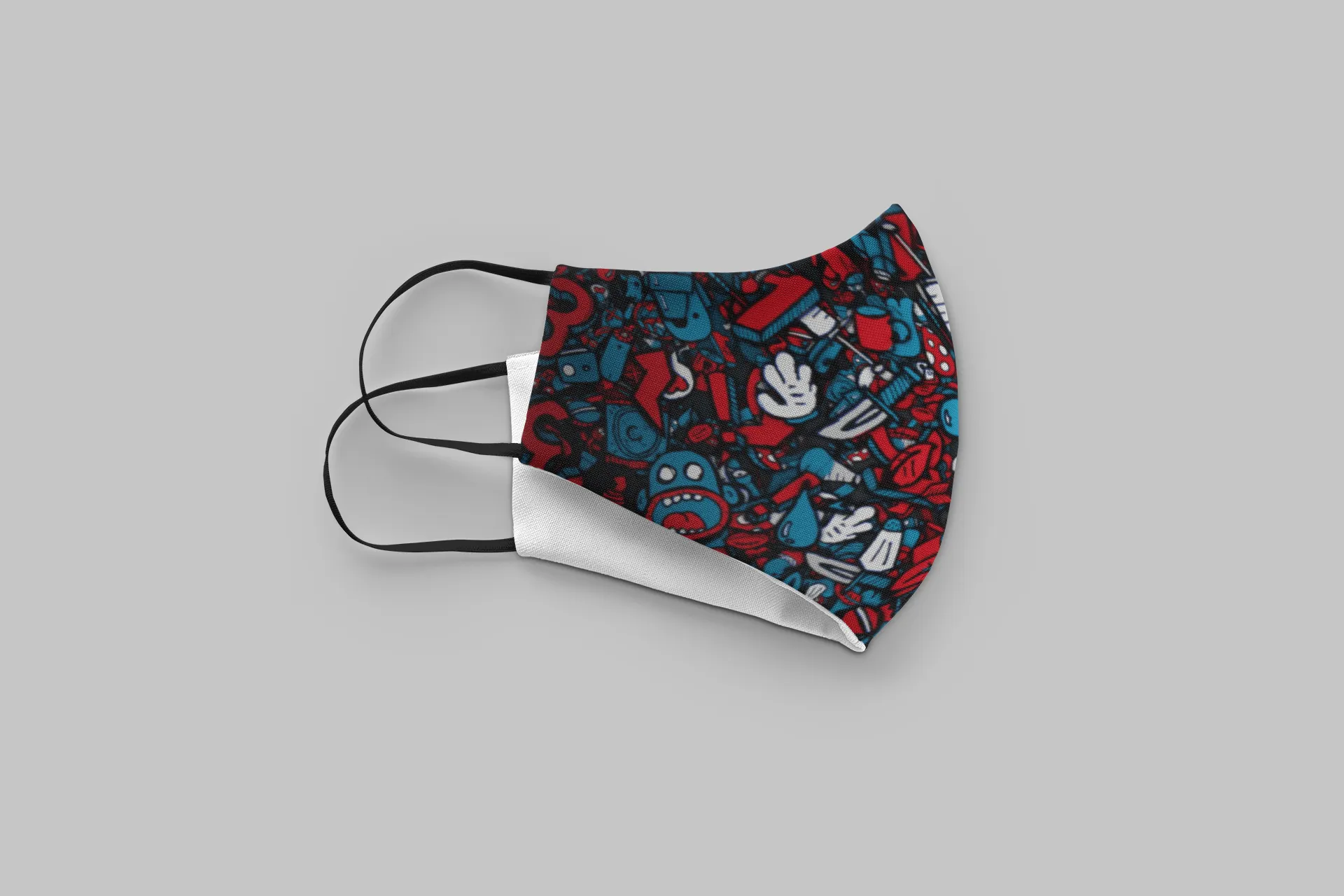 "Blue & Red Boo Doodle Patterns" : Tetra Shield Protection Mask (PACK OF 3)