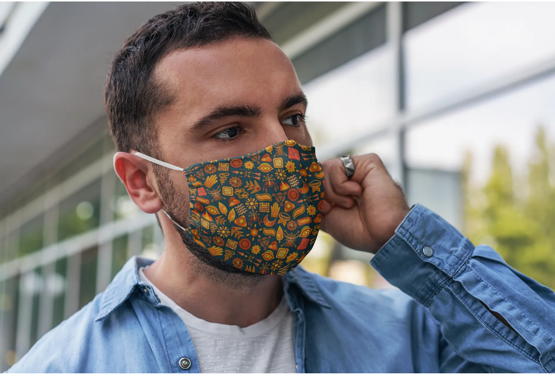 "Tribal Doodle Patterns"- Printed Tetra Shield Protection Mask