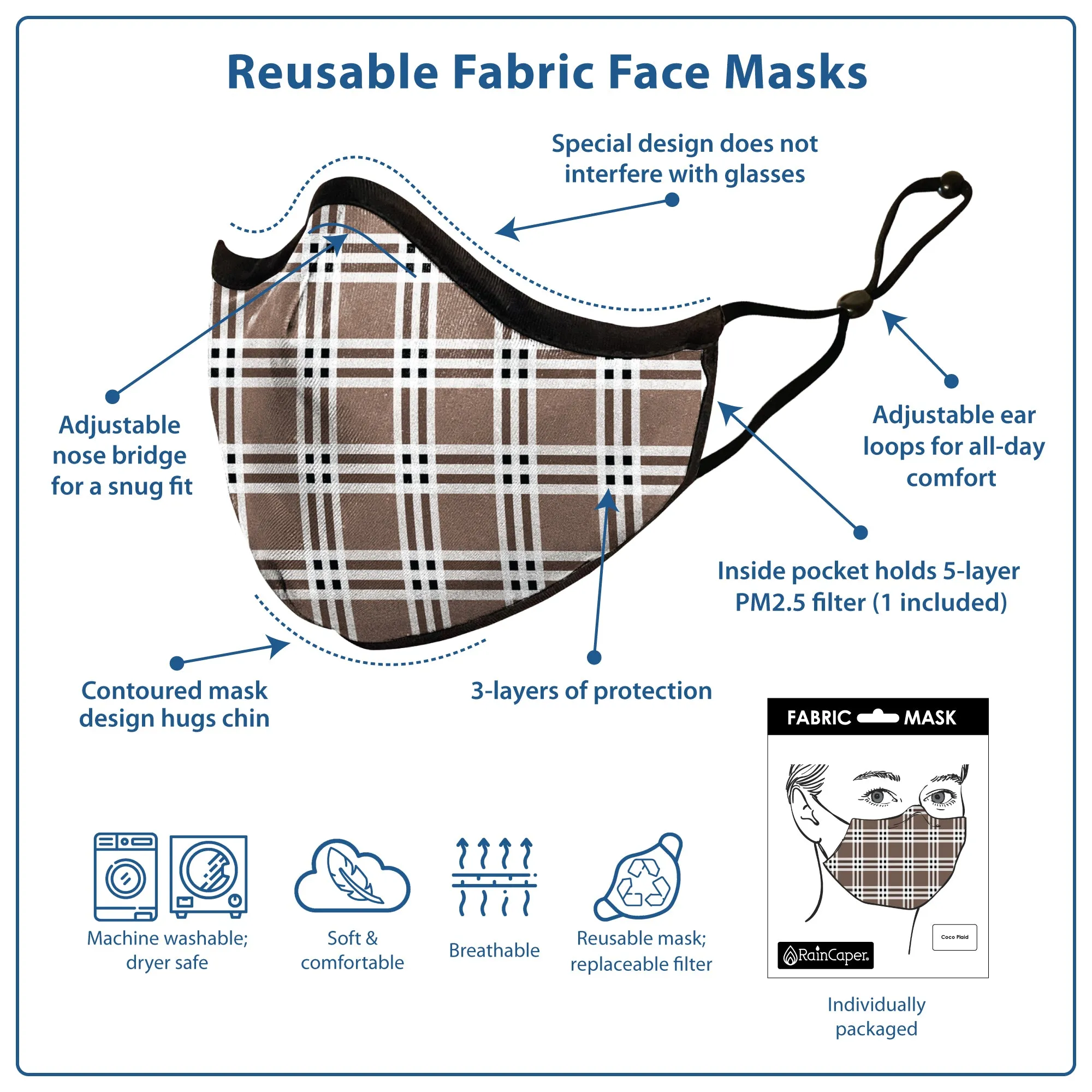 RainCaper Coco Plaid Reusable Fabric Face Mask