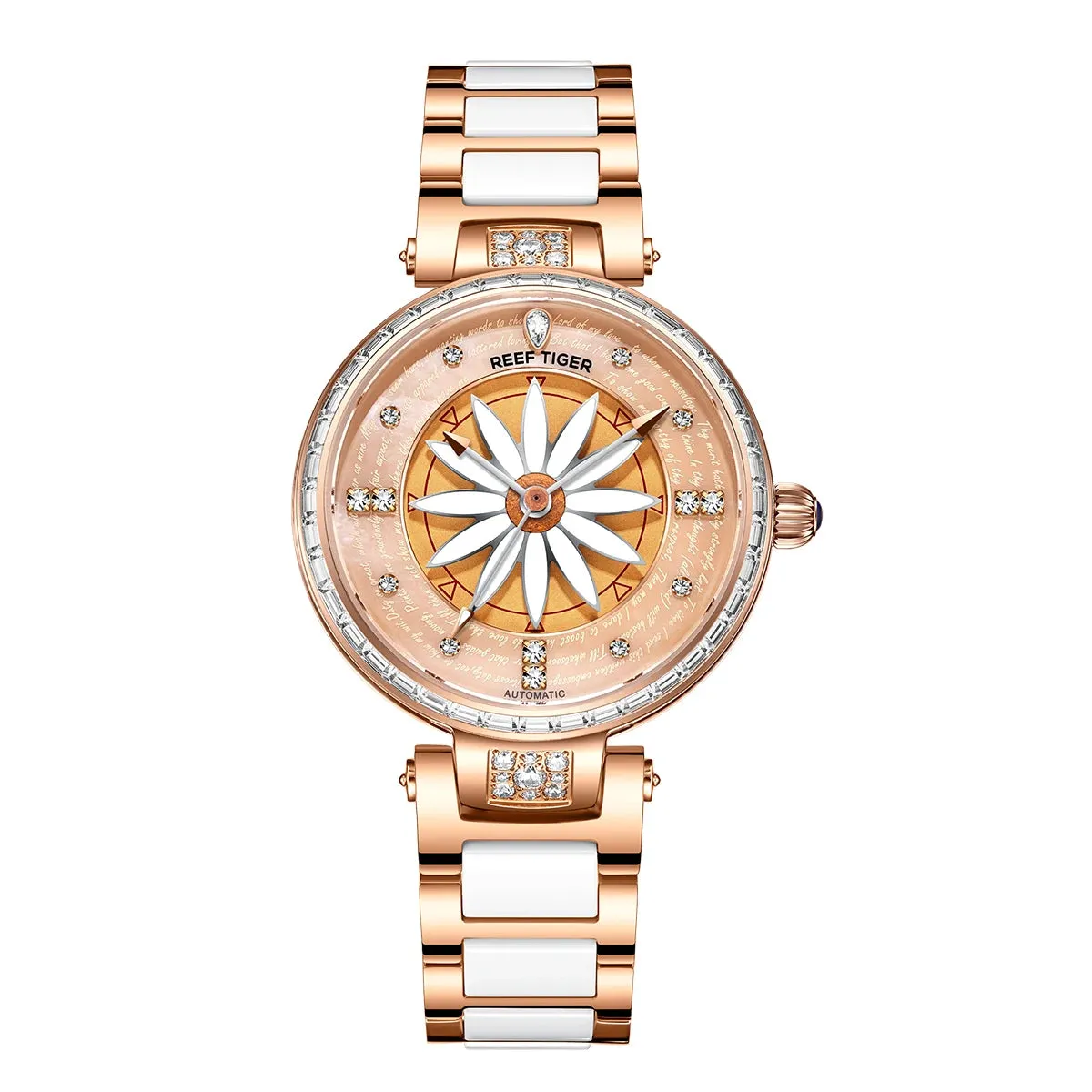 Reef Tiger/RT Luxury Lily Women Watch Rose Gold Diamonds Bezel Top Brand Bracelet Clocks Relogio Feminino RGA1599