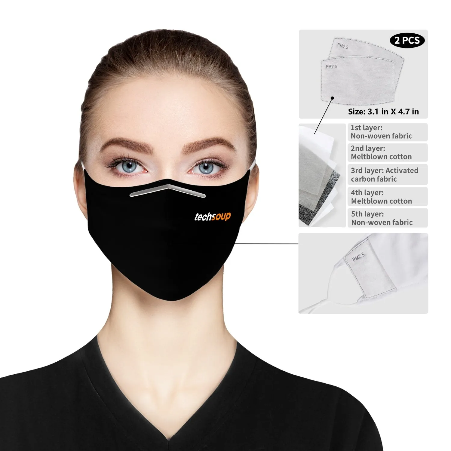 TechSoup Black Cloth Face Mask with extra filters (FREE SHIPPING)