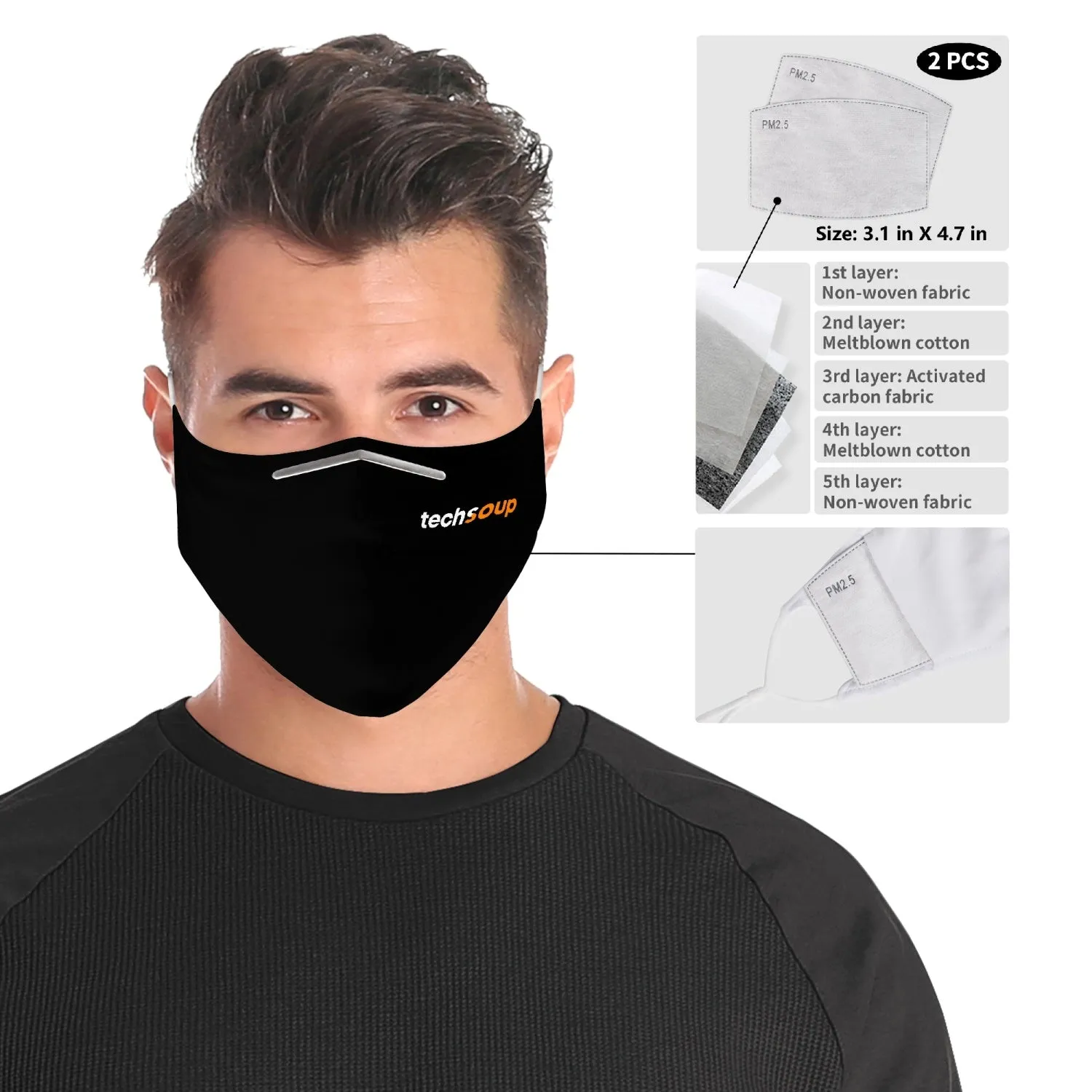 TechSoup Black Cloth Face Mask with extra filters (FREE SHIPPING)