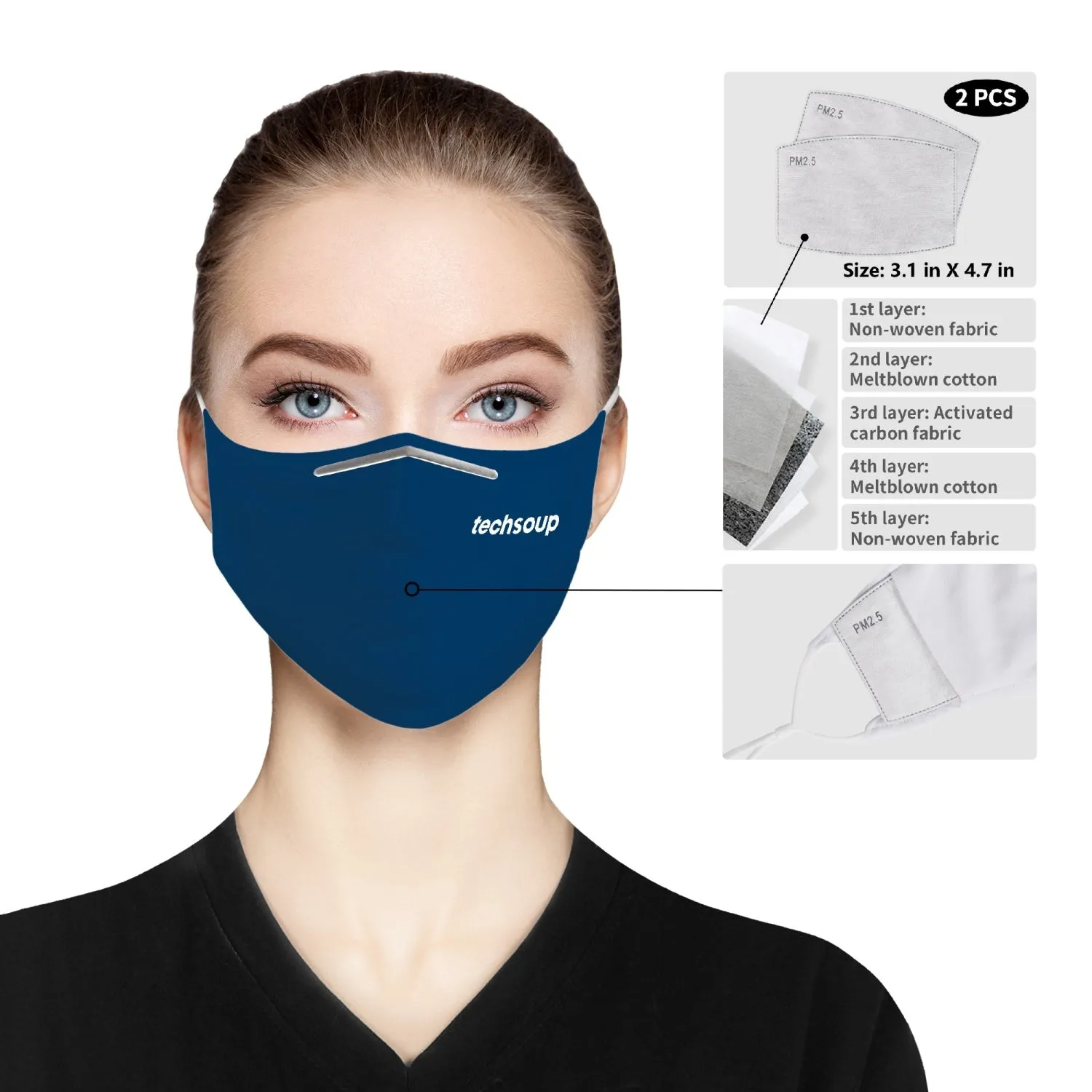 TechSoup Blue Cloth Face Mask (with extra filters FREE SHIPPING)