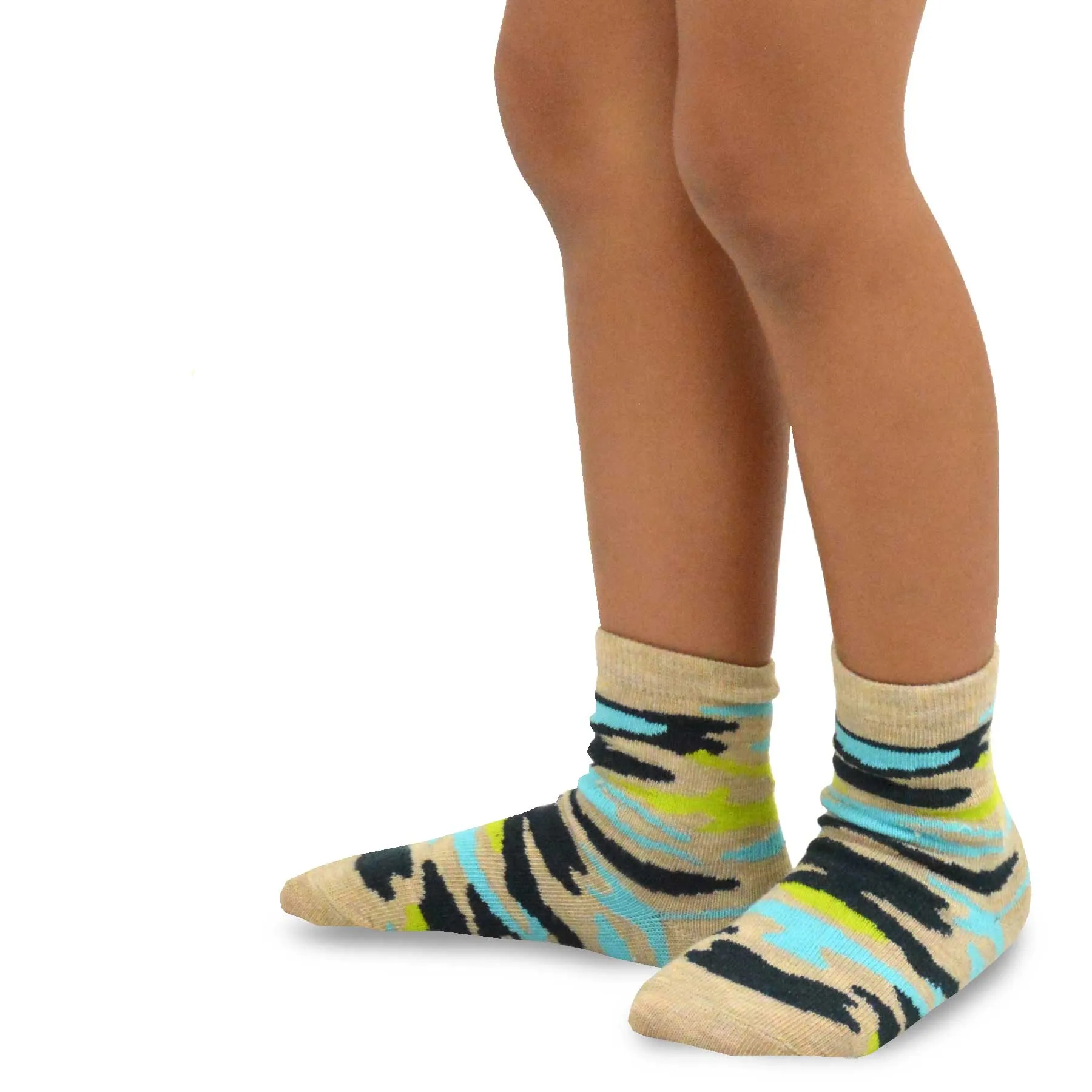 TeeHee Socks Kid's Casual Cotton Short Crew Colorful Camo 6-Pack (70713)