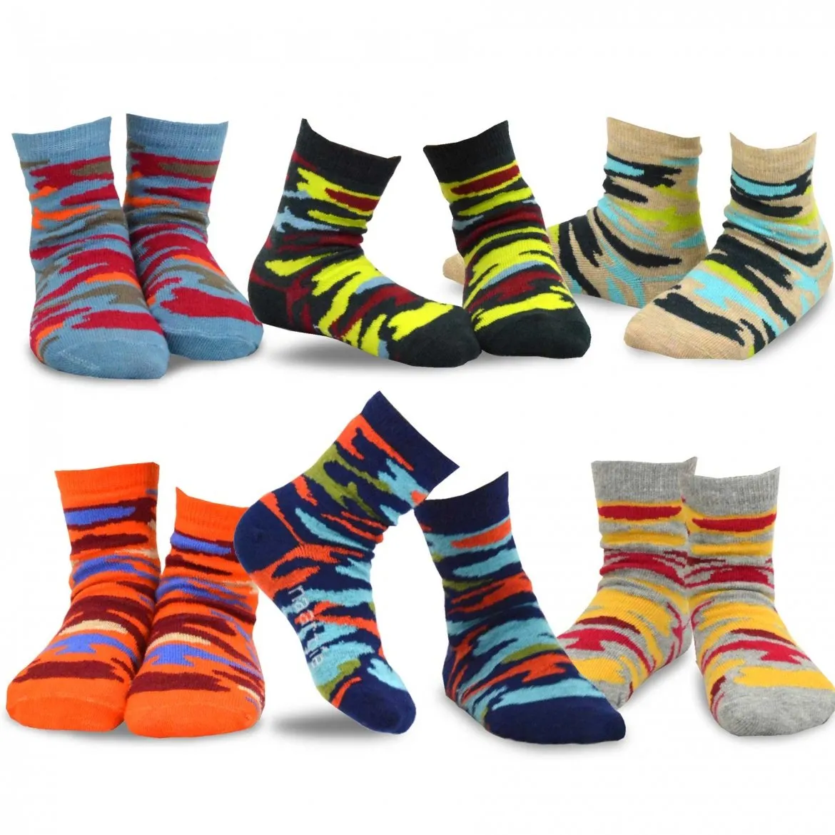 TeeHee Socks Kid's Casual Cotton Short Crew Colorful Camo 6-Pack (70713)