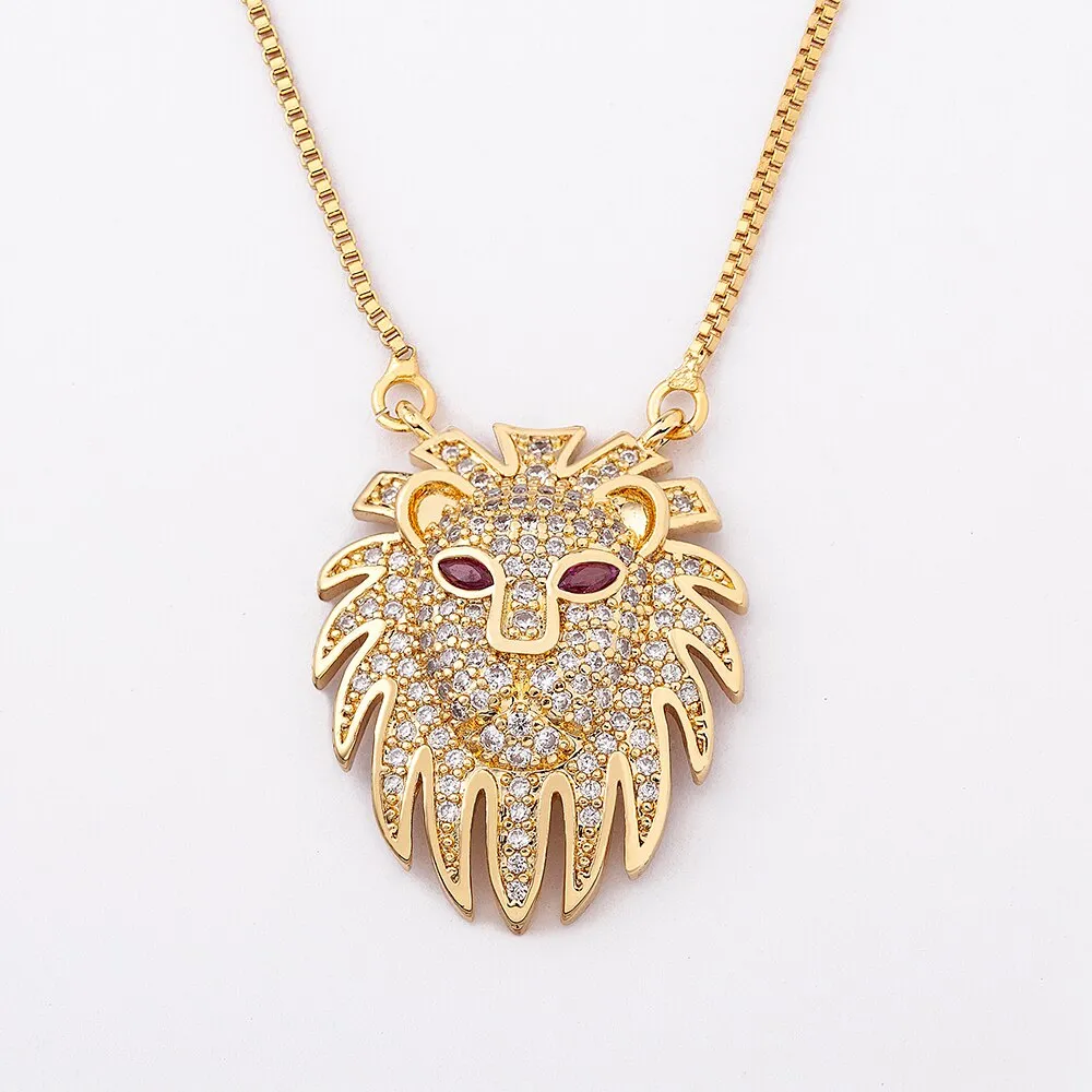 Unique Lion Mask Gold Crystal Necklace